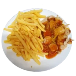 Curry Wurst mit Pommes